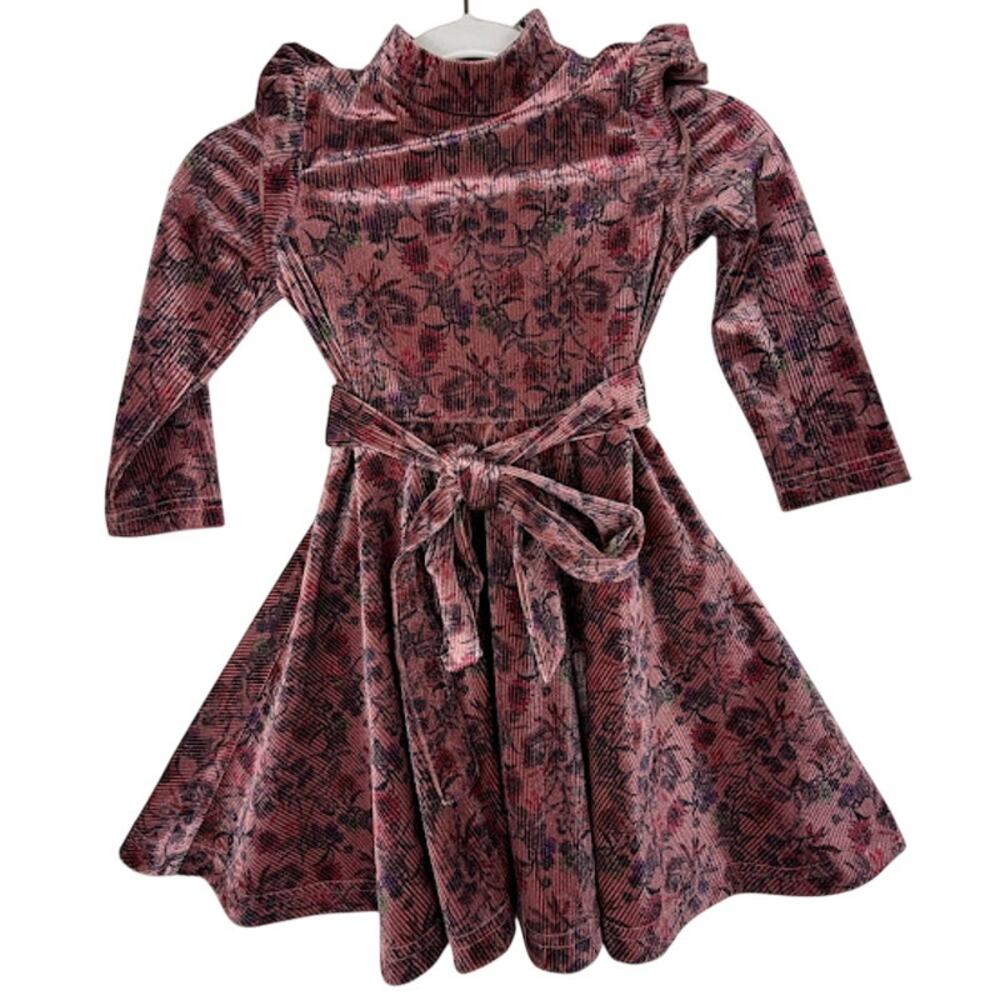 Ivy City Co La La Lady Dress Pink Floral Velvet Long Sleeve Girls 2T Holiday